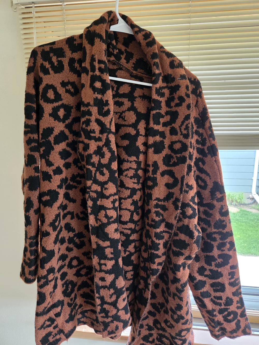 Black and Rust Leopard Open-Front Women's Sweater Cardigan
